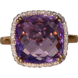 The 6th Avenue: Checkerboard Cut Natural Amethyst and Diamond Halo Cocktail Ring