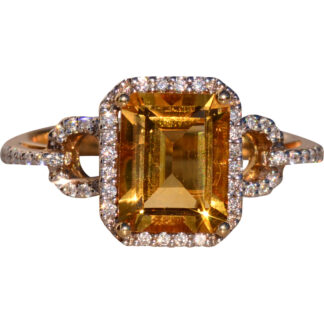 The 9th Avenue: Natural Citrine and Diamond Halo Ring in Yellow Gold