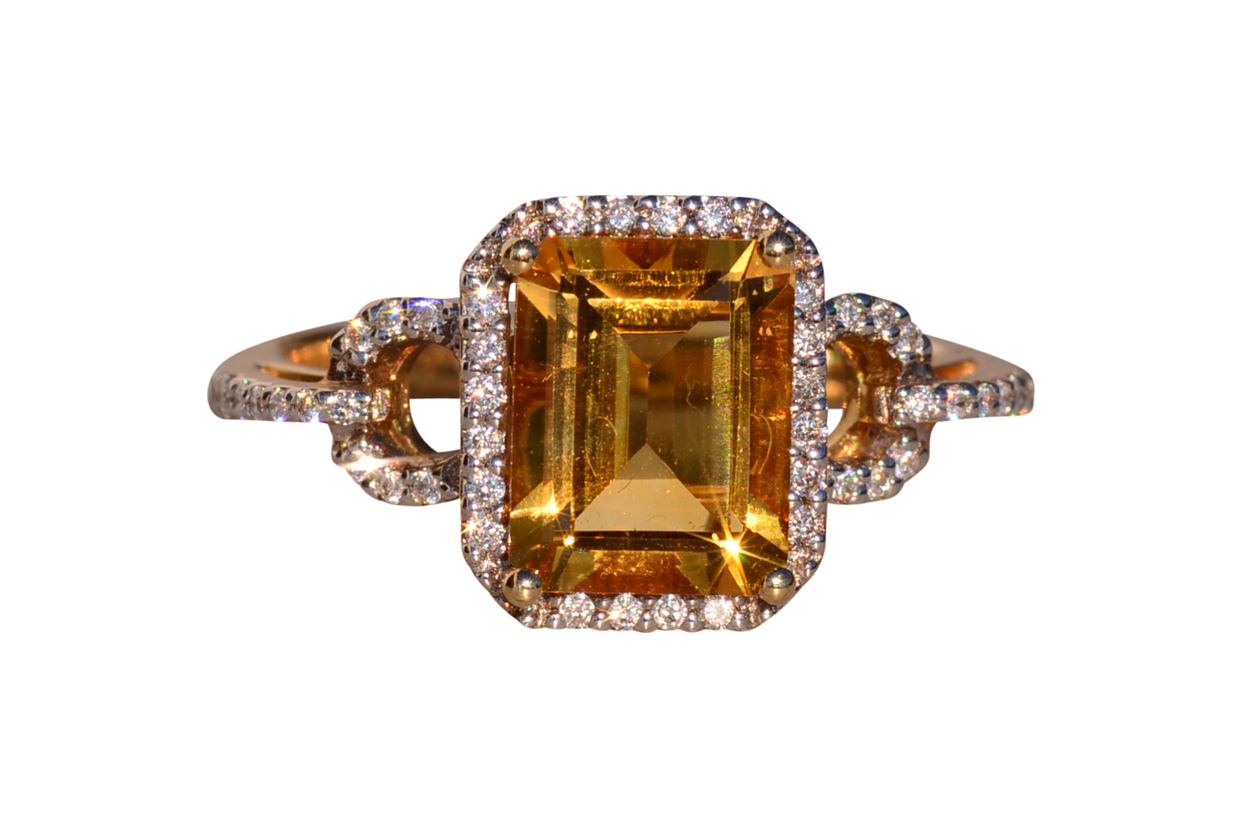 The 9th Avenue: Natural Citrine and Diamond Halo Ring in Yellow Gold
