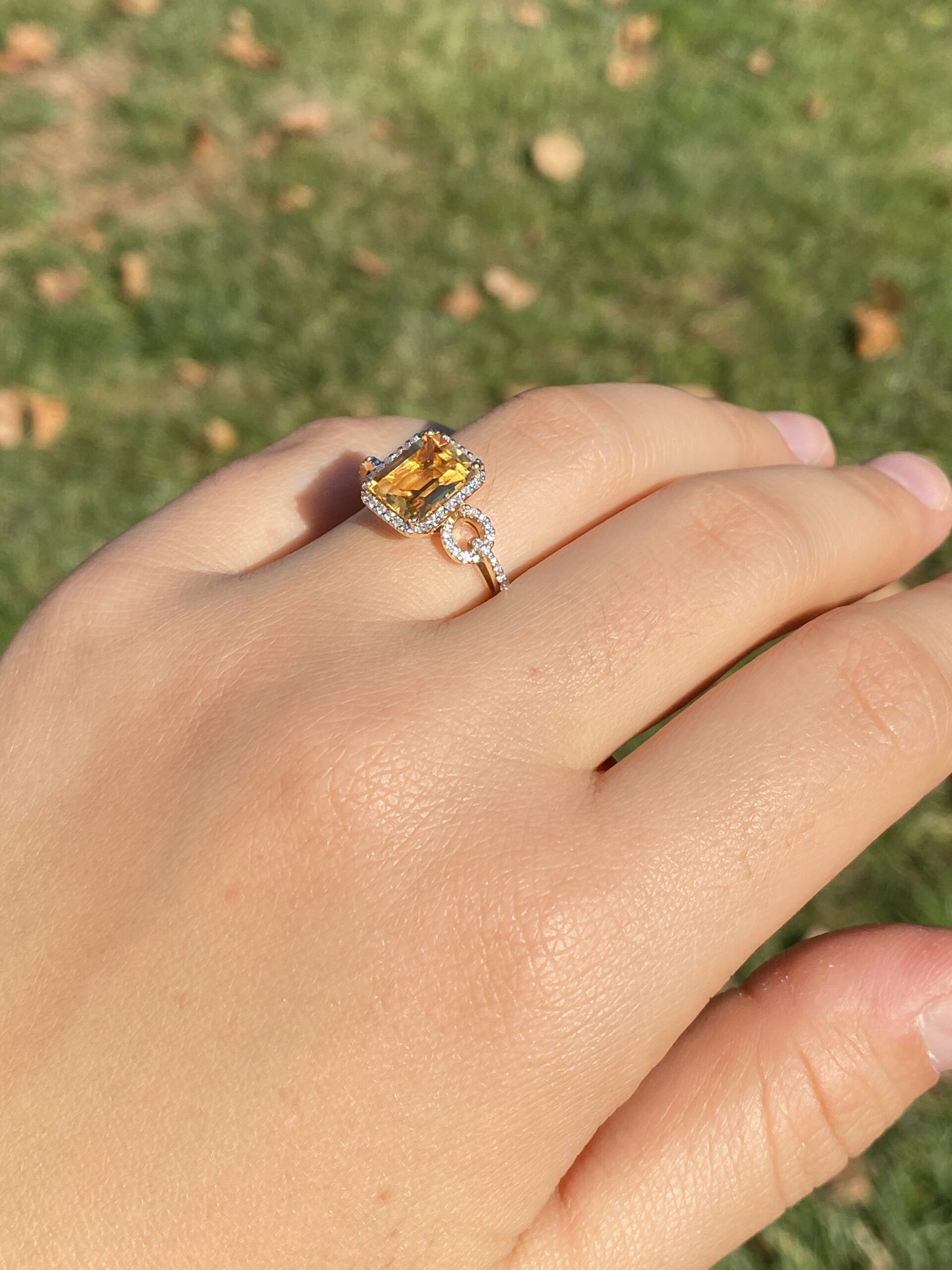 The 9th Avenue: Natural Citrine and Diamond Halo Ring in Yellow Gold - Image 10