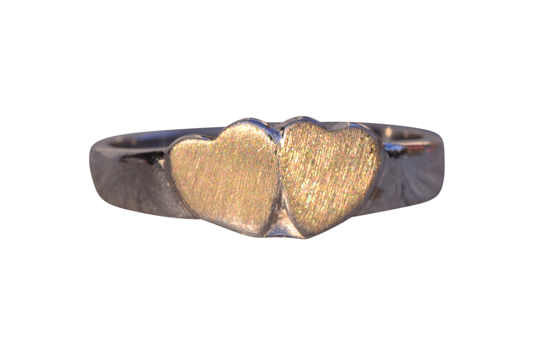 The 59th Street: Engravable Double Heart Signet Ring in White Gold