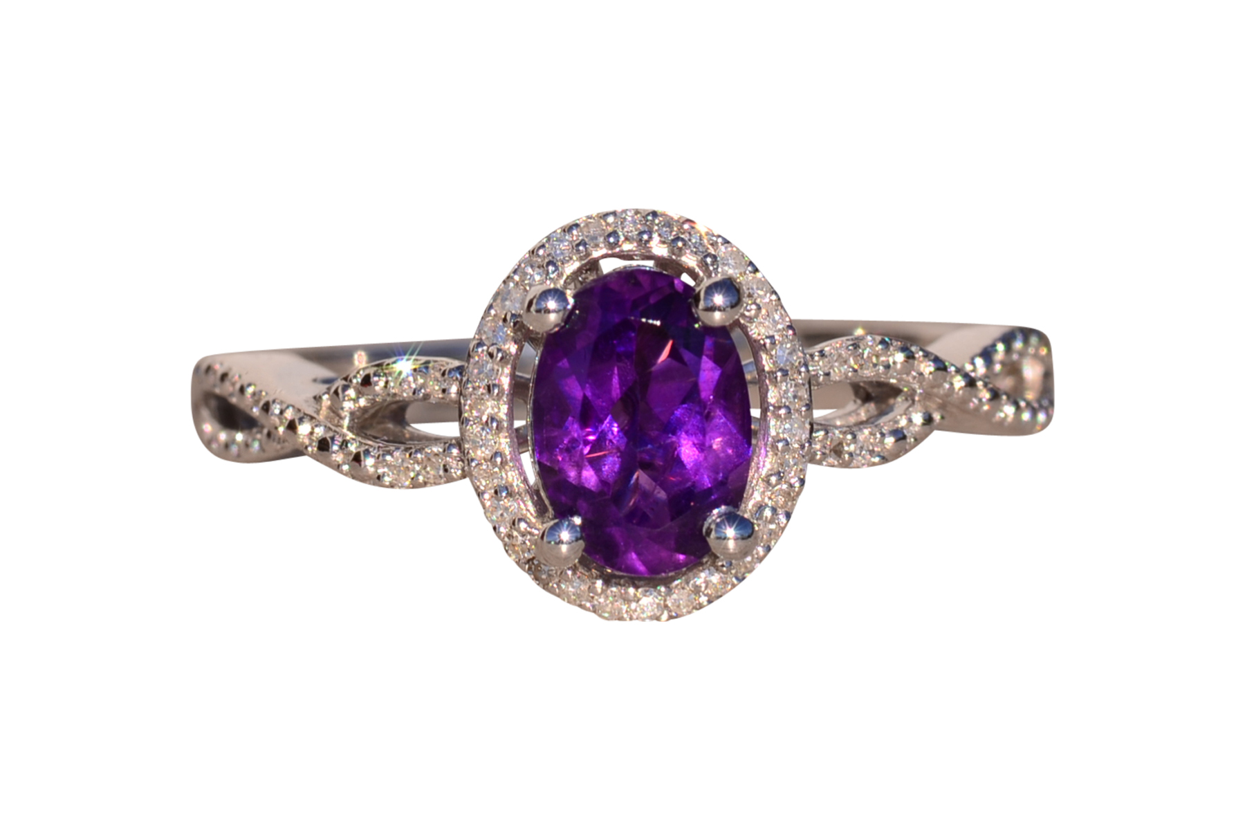 SOLD - The 15th Avenue: Amethyst and Diamond Halo Ring in White Gold