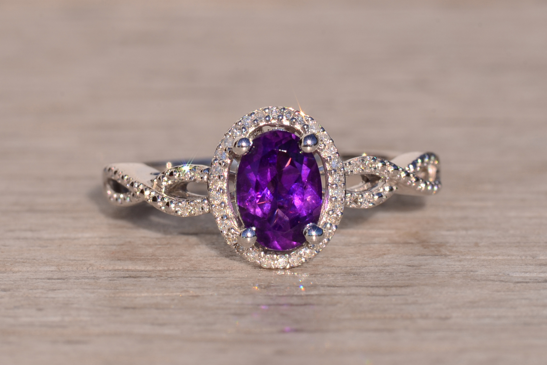SOLD - The 15th Avenue: Amethyst and Diamond Halo Ring in White Gold - Image 2