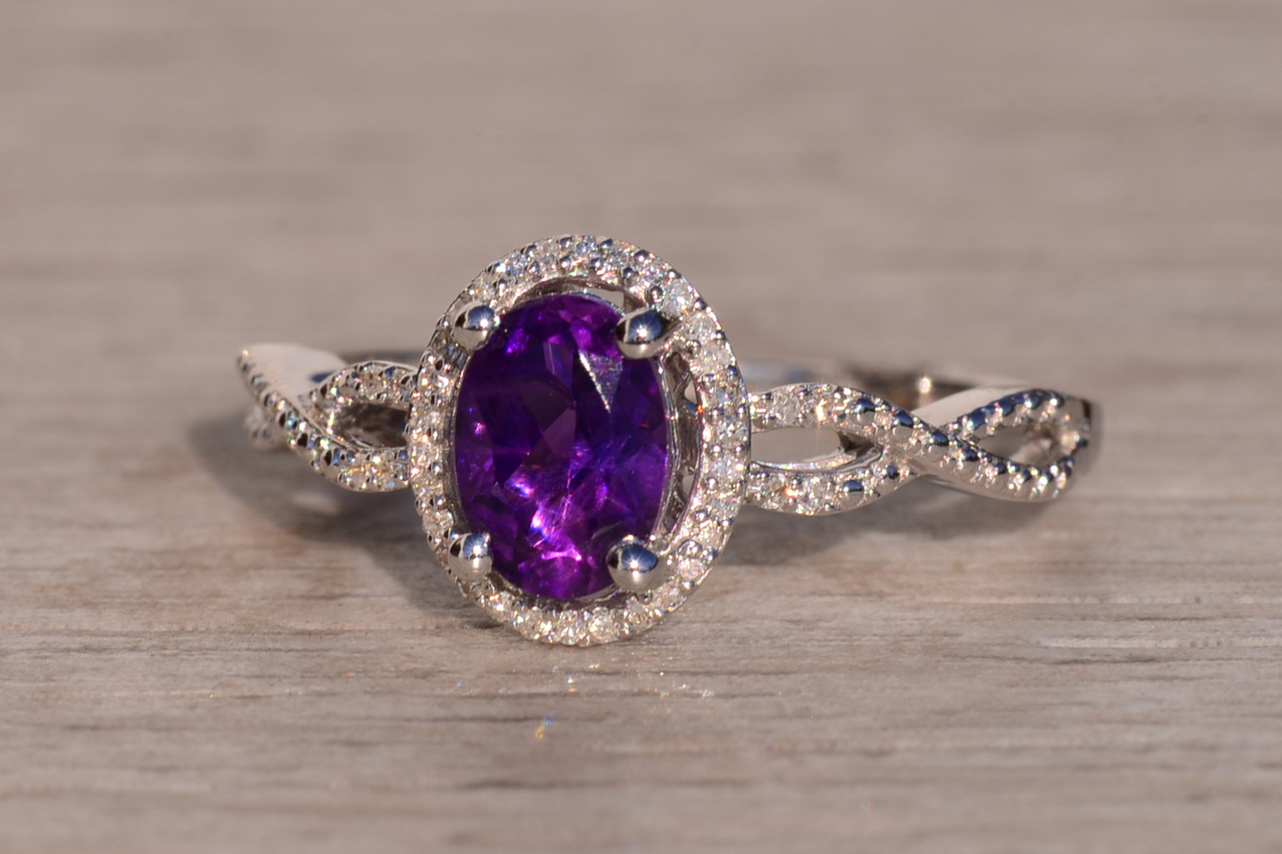 SOLD - The 15th Avenue: Amethyst and Diamond Halo Ring in White Gold - Image 3