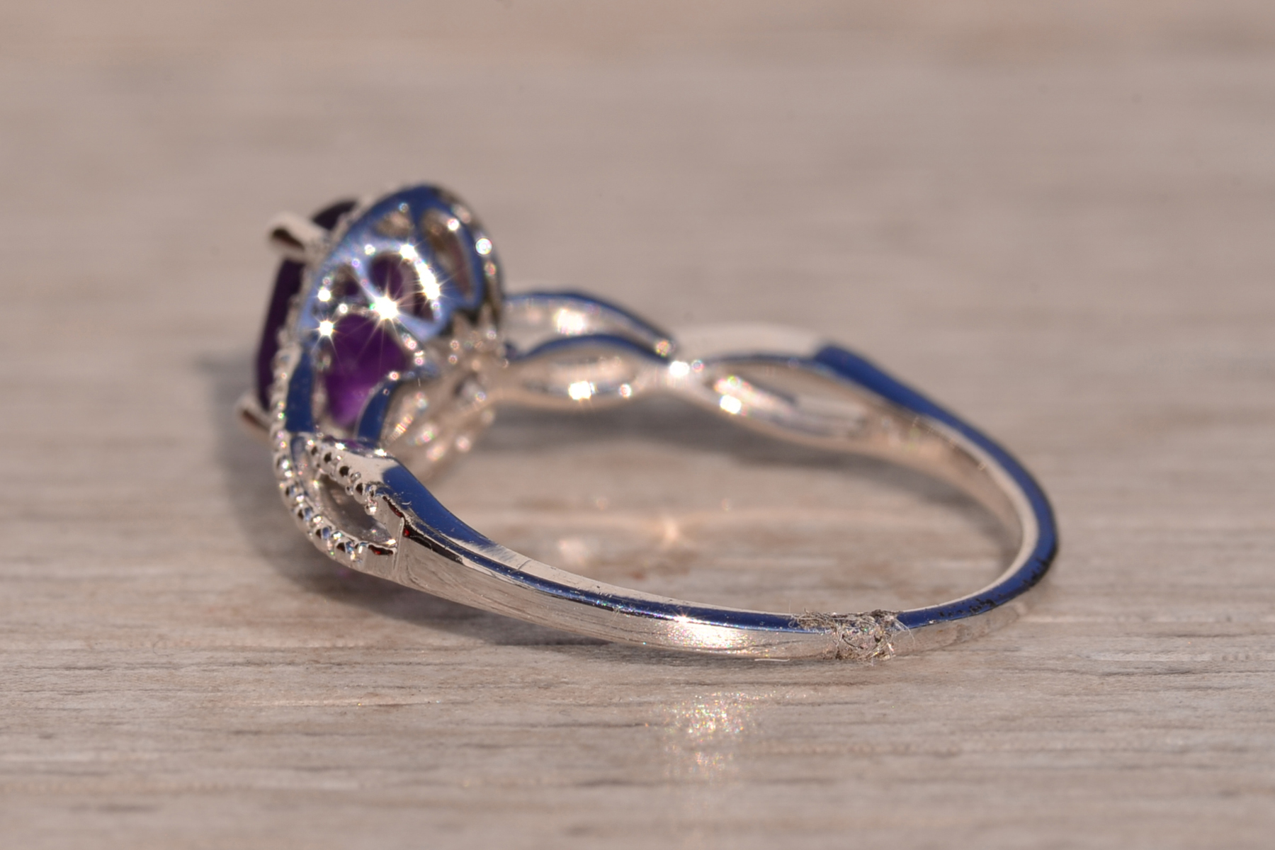 SOLD - The 15th Avenue: Amethyst and Diamond Halo Ring in White Gold - Image 4