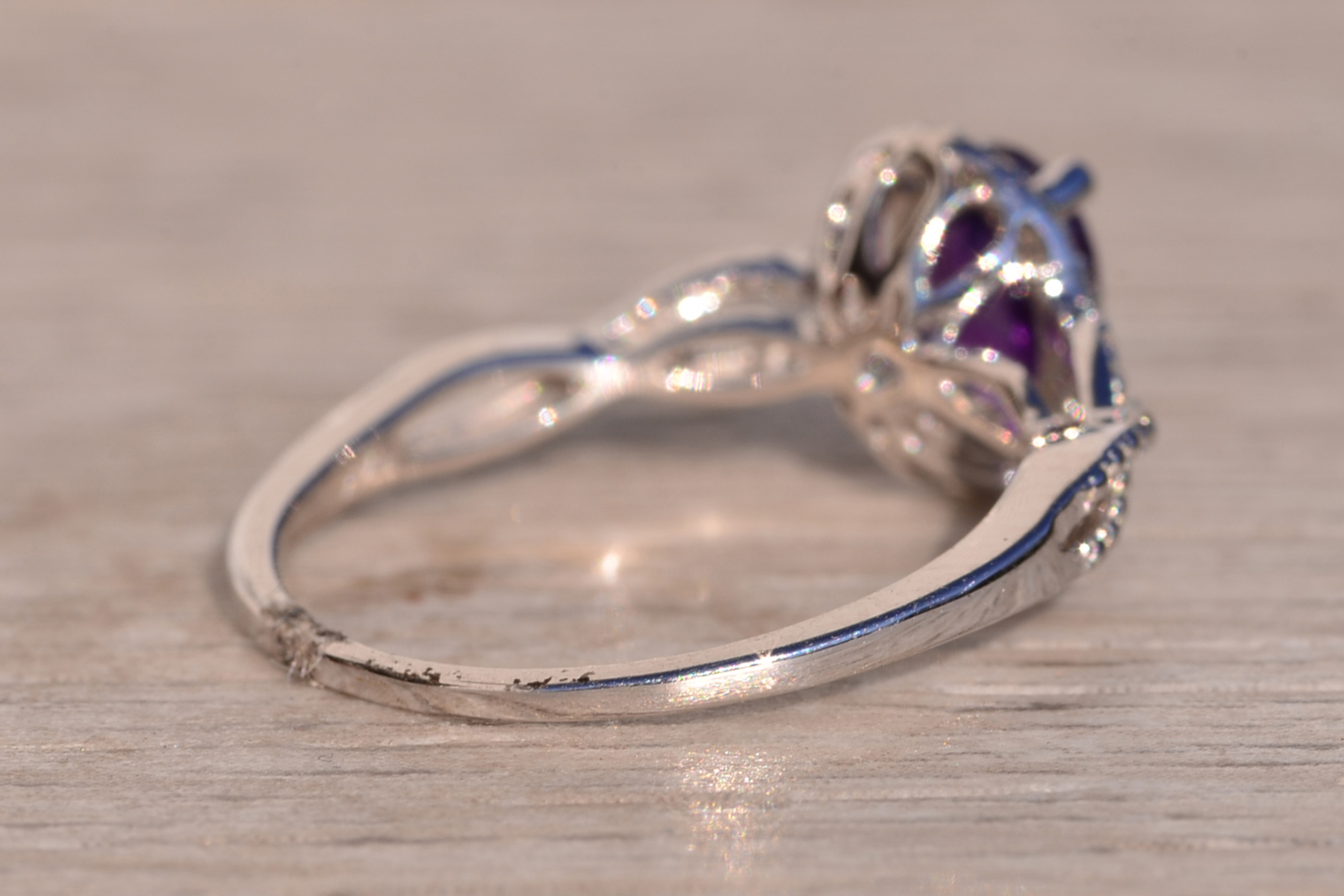 SOLD - The 15th Avenue: Amethyst and Diamond Halo Ring in White Gold - Image 5