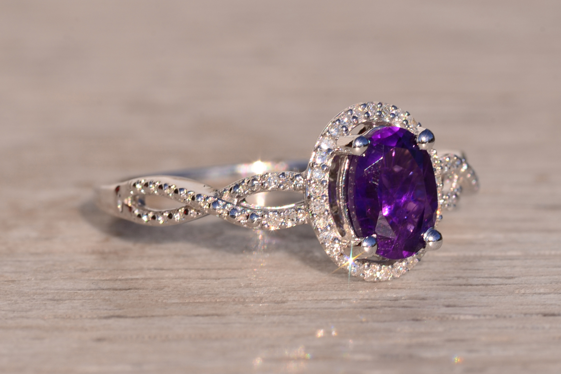 SOLD - The 15th Avenue: Amethyst and Diamond Halo Ring in White Gold - Image 6
