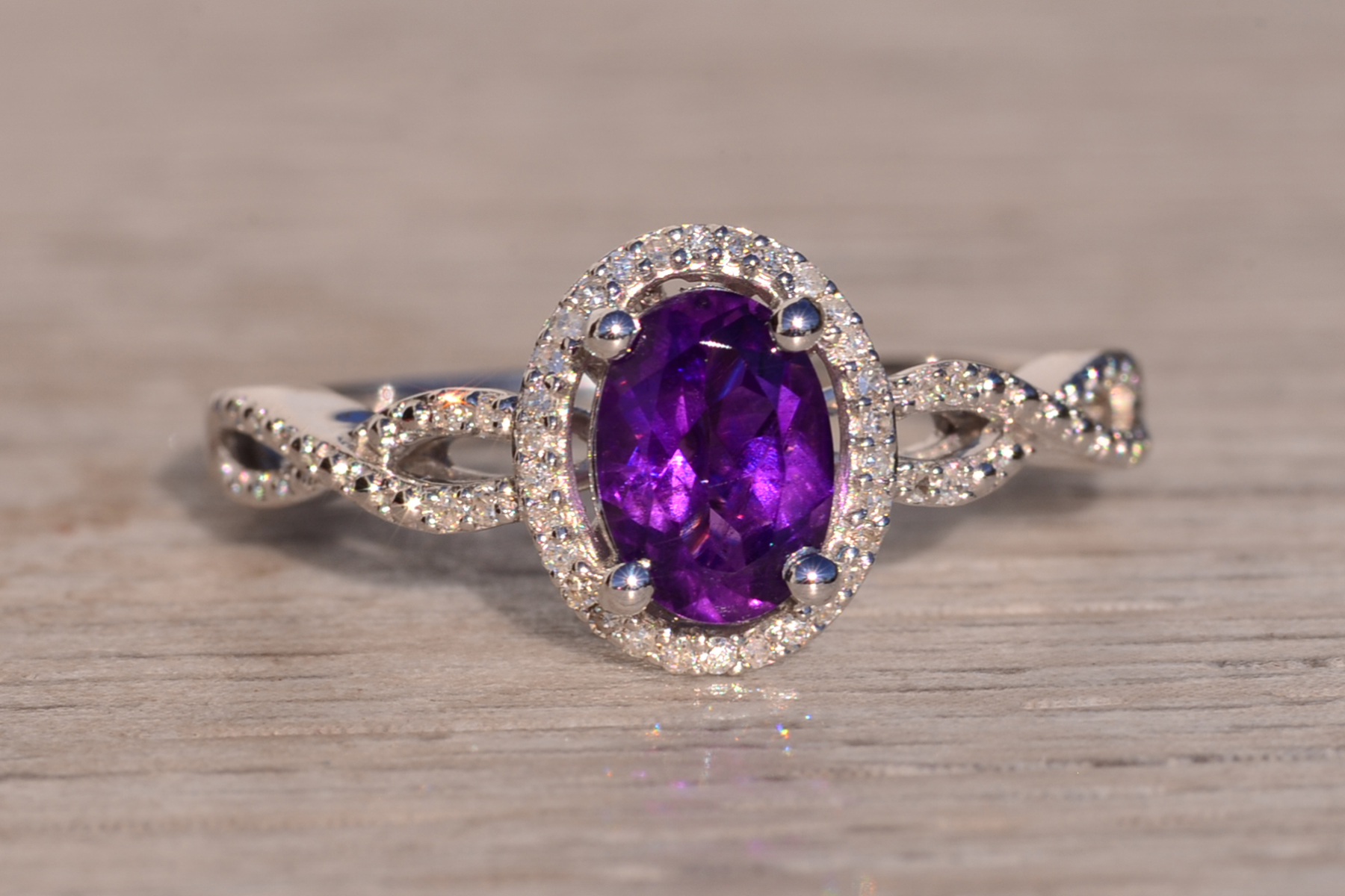 SOLD - The 15th Avenue: Amethyst and Diamond Halo Ring in White Gold - Image 7