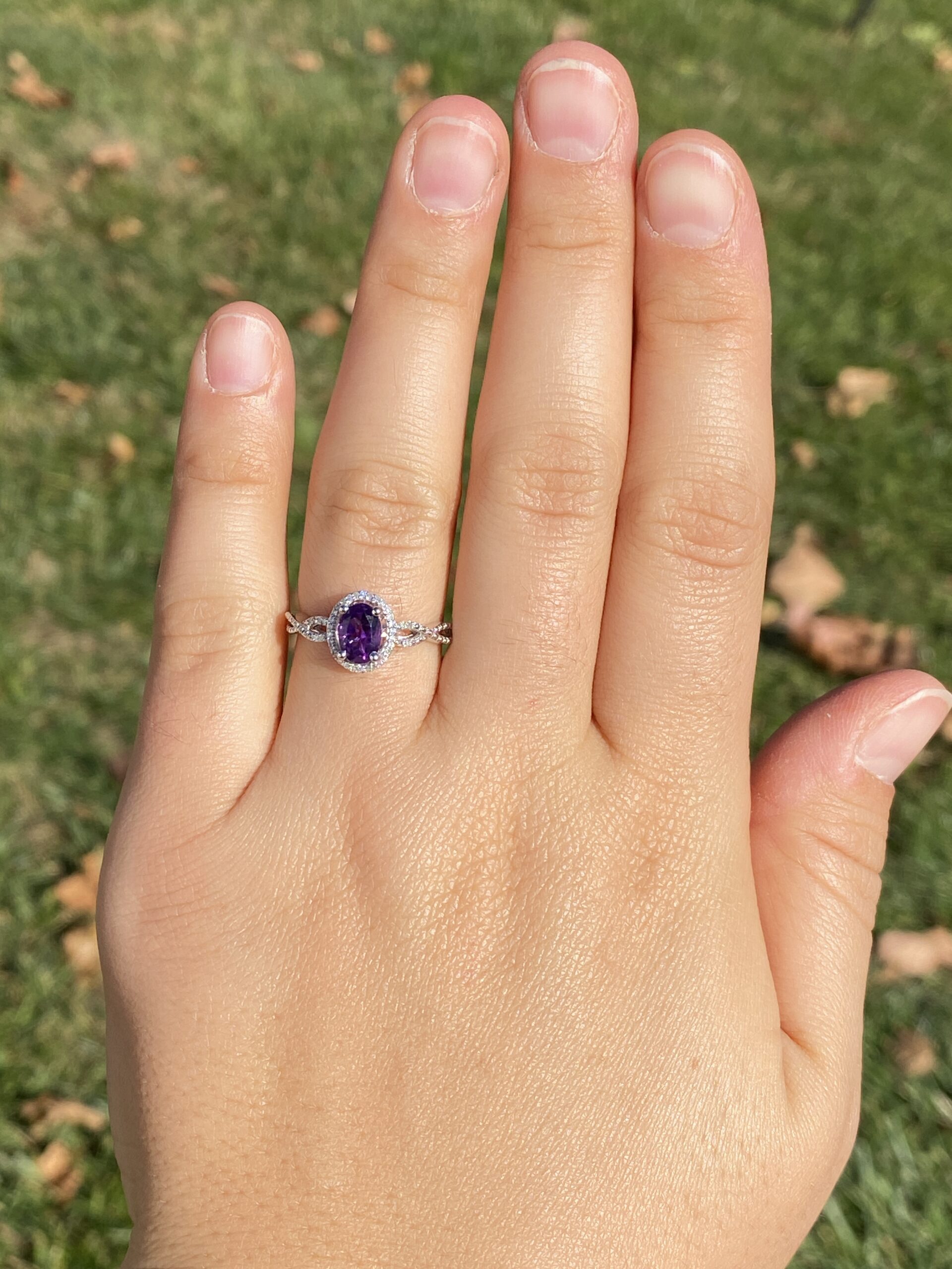 SOLD - The 15th Avenue: Amethyst and Diamond Halo Ring in White Gold - Image 8