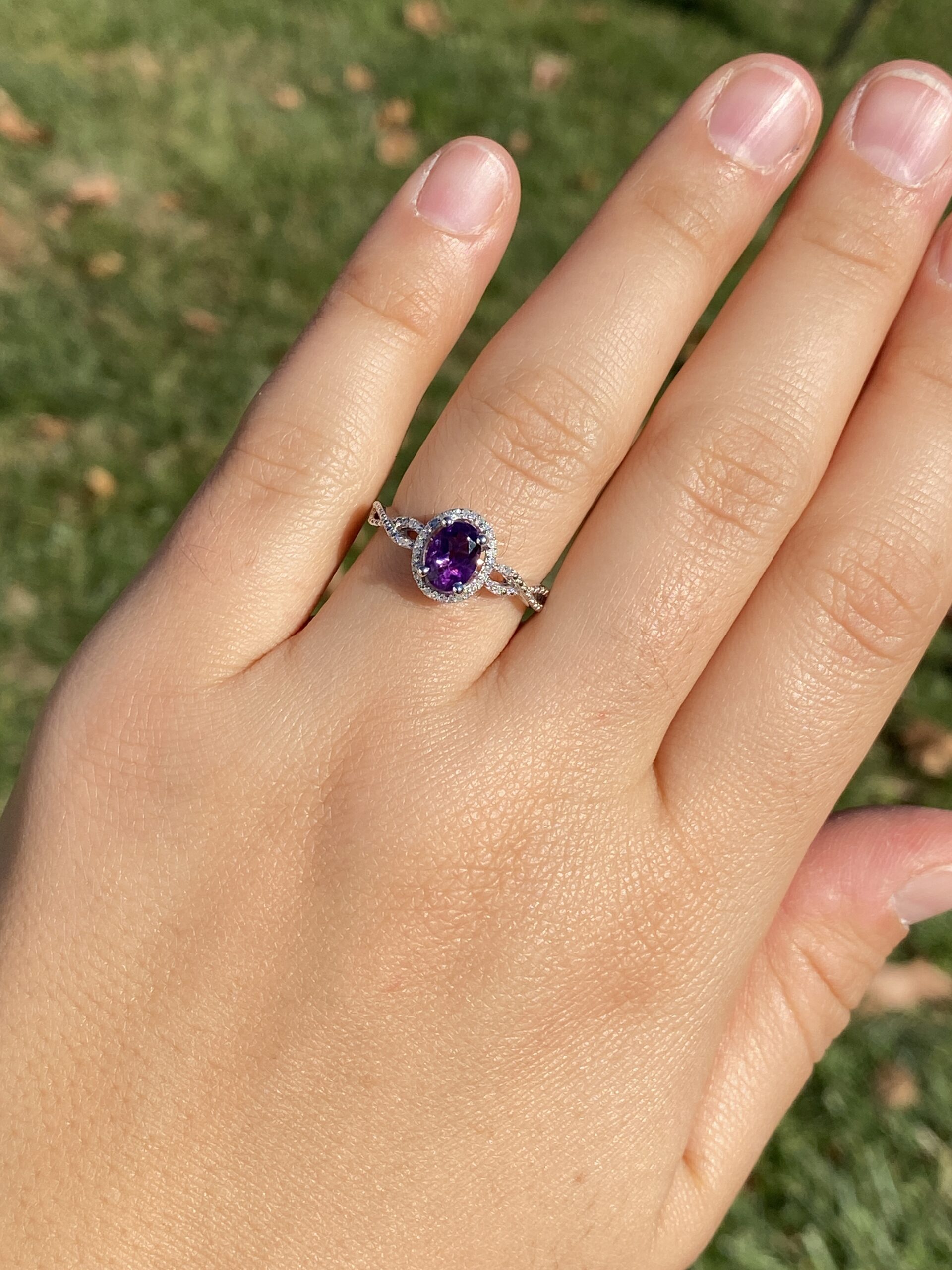 SOLD - The 15th Avenue: Amethyst and Diamond Halo Ring in White Gold - Image 9