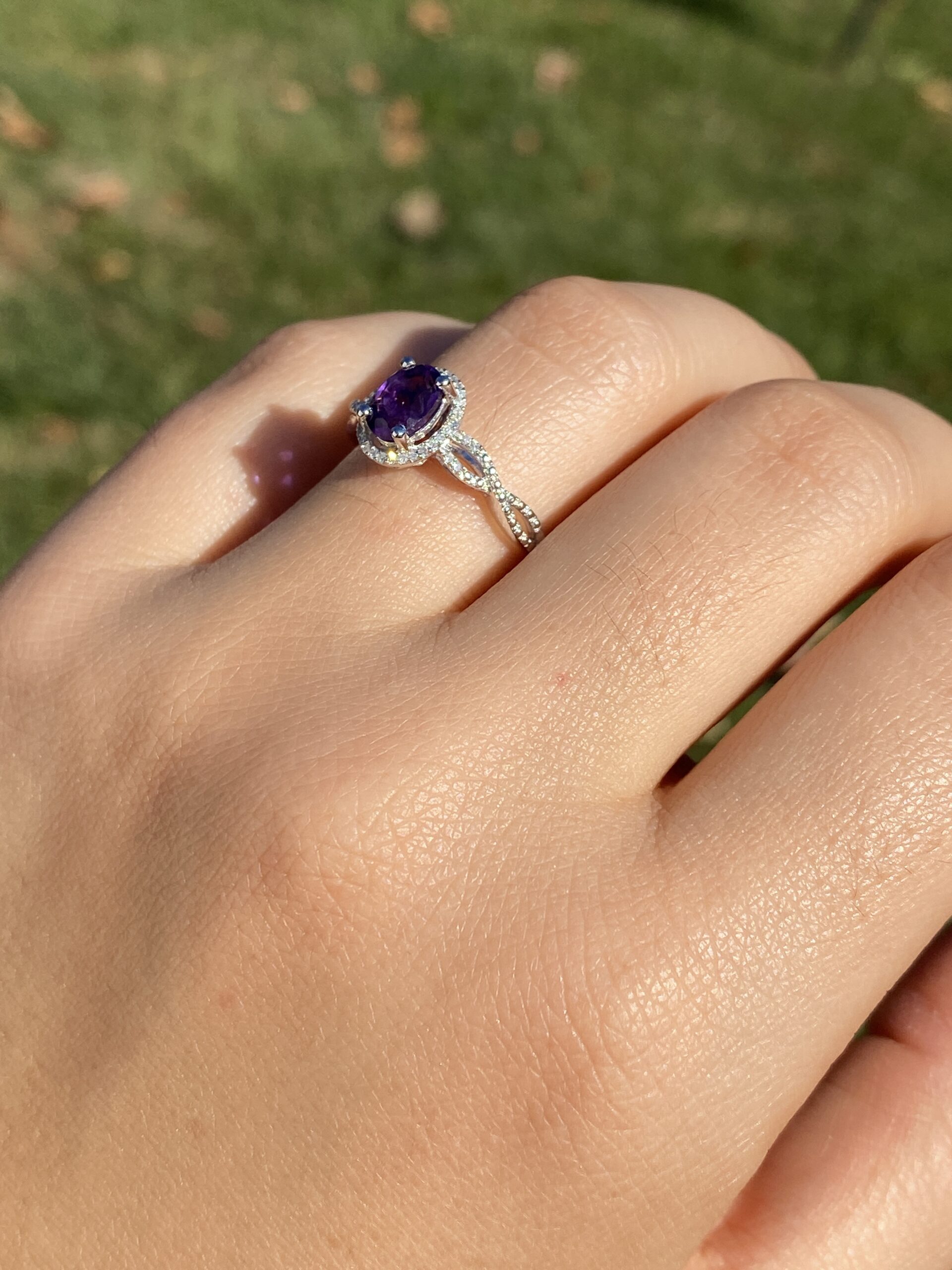 SOLD - The 15th Avenue: Amethyst and Diamond Halo Ring in White Gold - Image 10