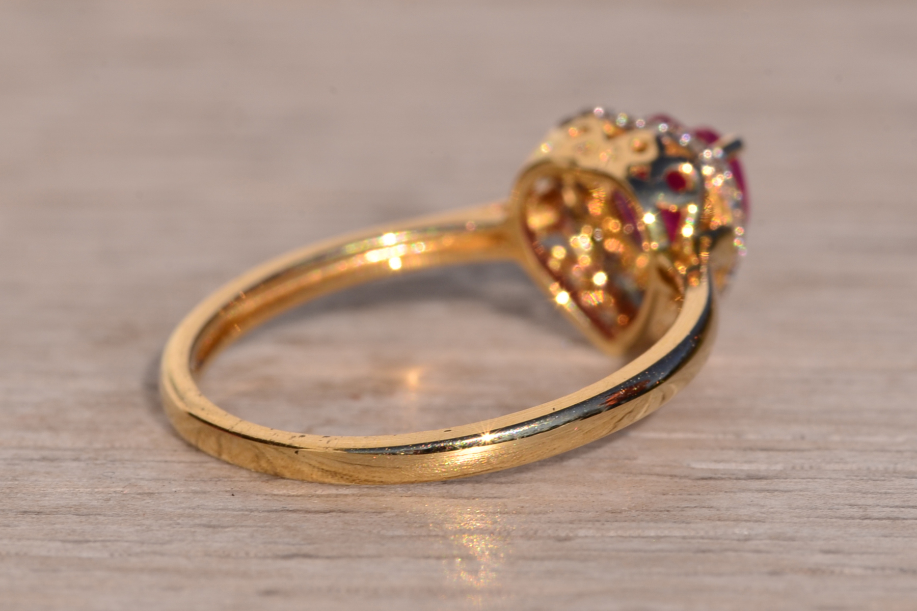 The 18th Avenue: Heart Shaped Ruby and Diamond Waterfall Halo Ring in Yellow Gold - Image 5