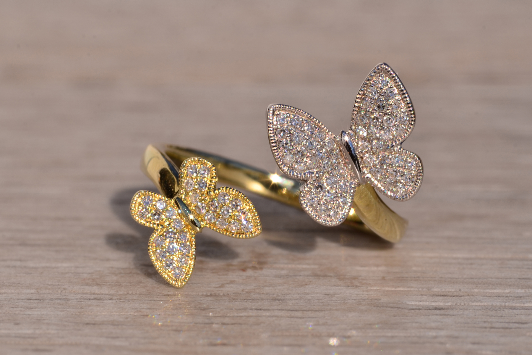 The 5th Avenue: Butterfly Bypass Ring in White and Yellow Gold - Image 2