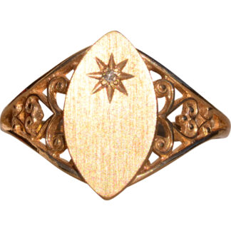 The 19th Avenue: Navette Shaped Signet Ring with Natural Diamond