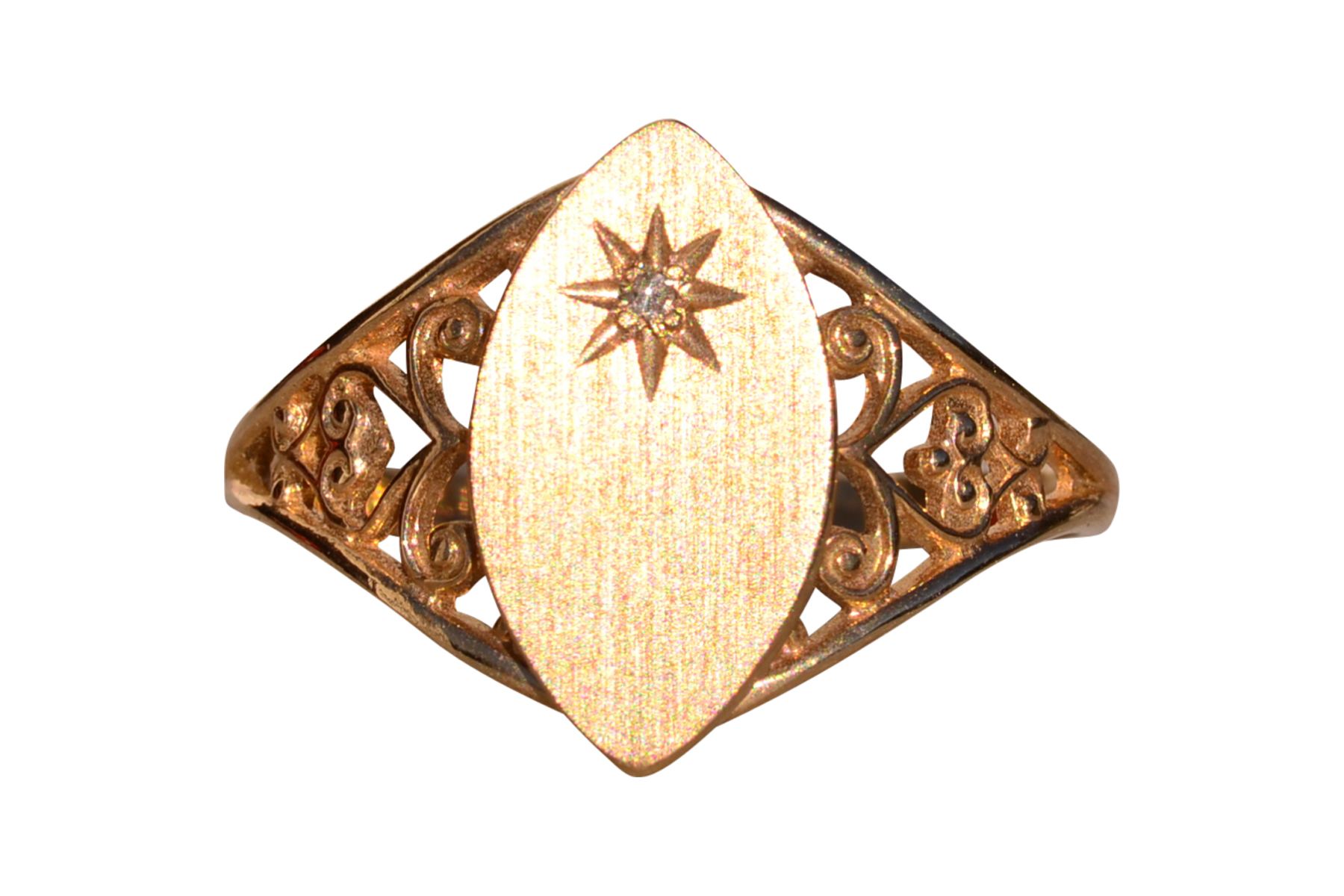 The 19th Avenue: Navette Shaped Signet Ring with Natural Diamond