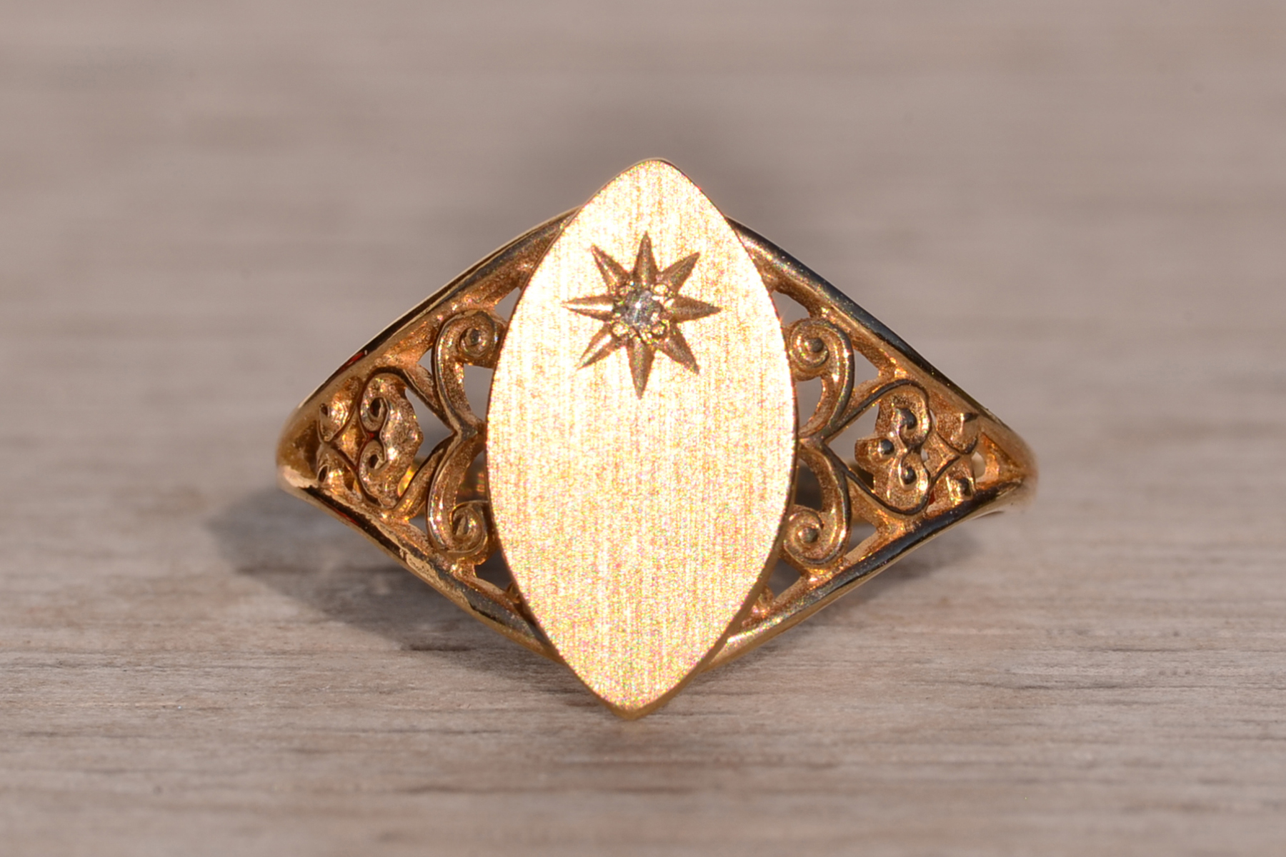 The 19th Avenue: Navette Shaped Signet Ring with Natural Diamond - Image 2