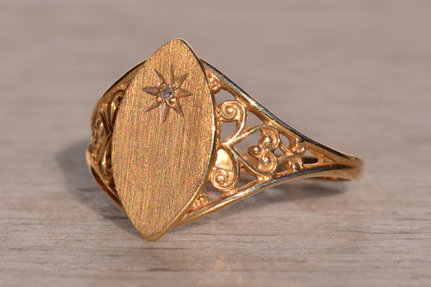 The 19th Avenue: Navette Shaped Signet Ring with Natural Diamond - Image 3