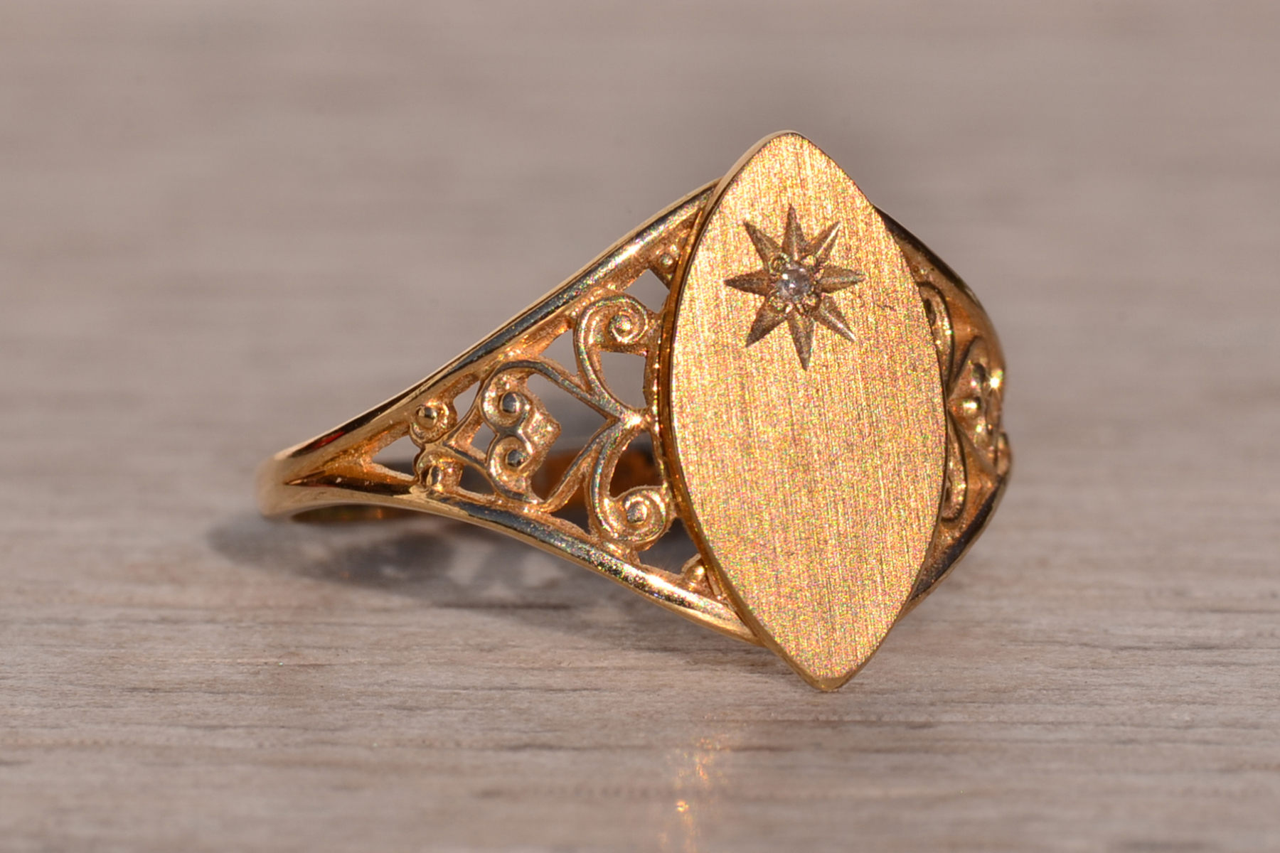 The 19th Avenue: Navette Shaped Signet Ring with Natural Diamond - Image 6