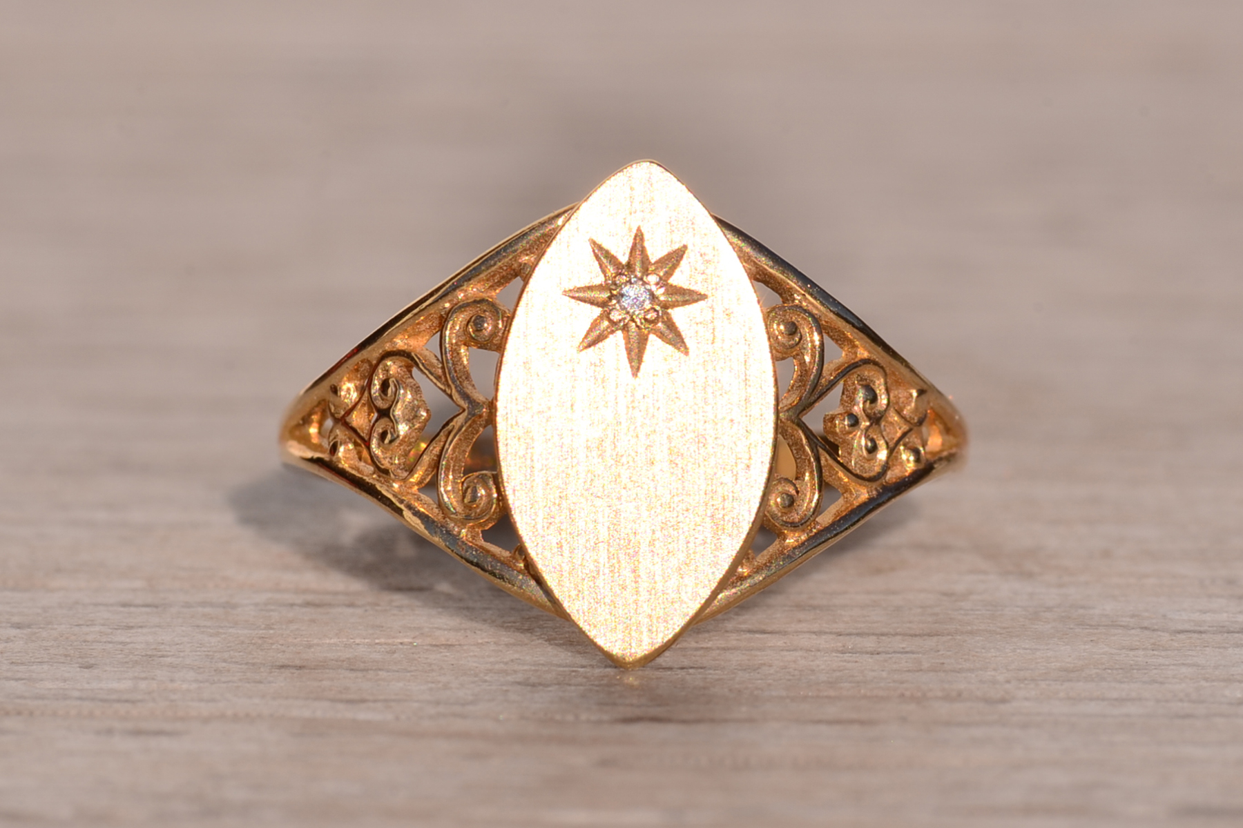 The 19th Avenue: Navette Shaped Signet Ring with Natural Diamond - Image 7