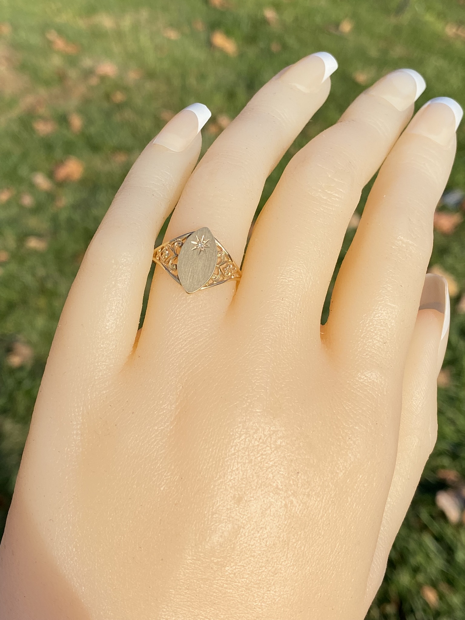 The 19th Avenue: Navette Shaped Signet Ring with Natural Diamond - Image 8