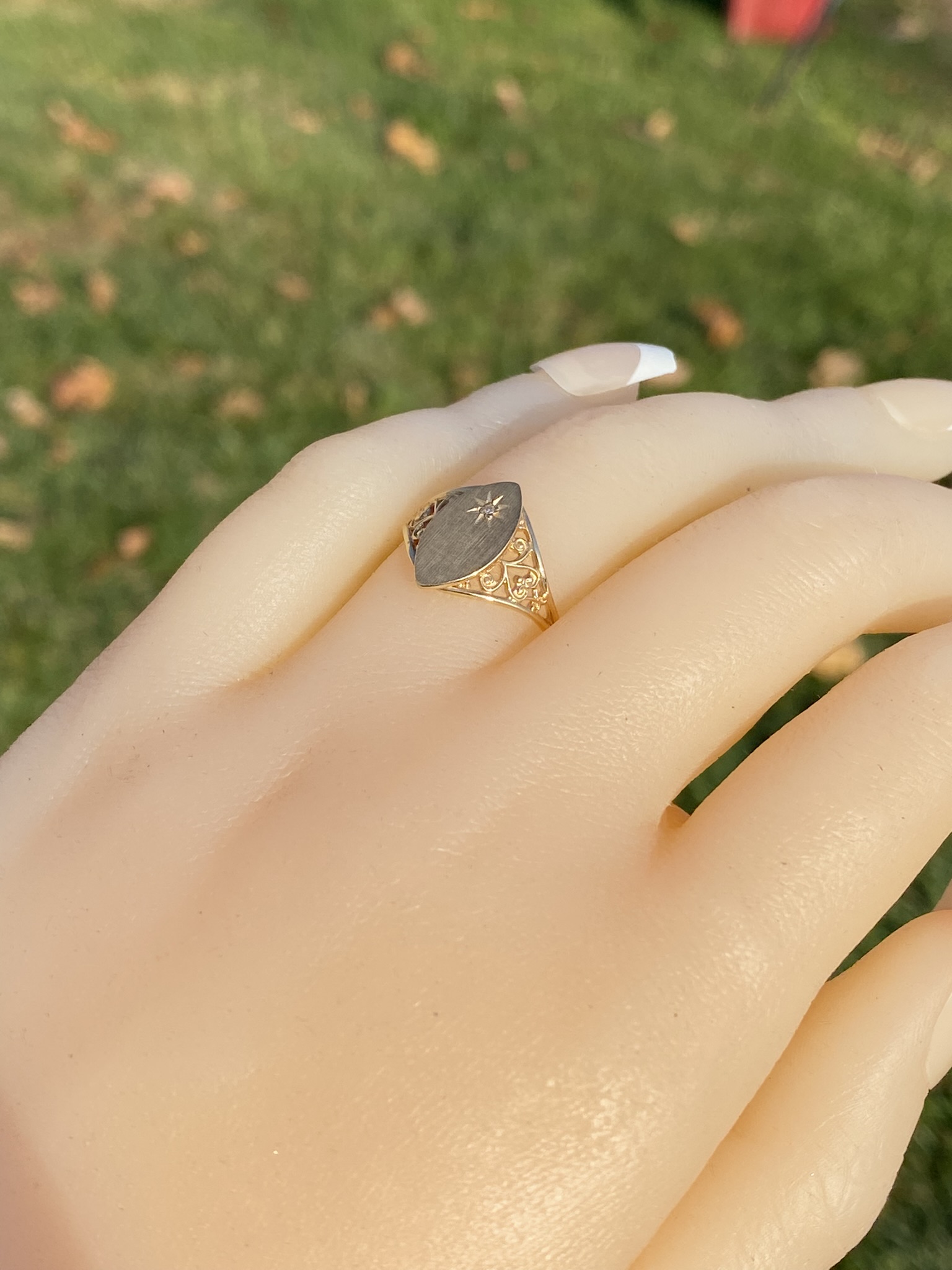The 19th Avenue: Navette Shaped Signet Ring with Natural Diamond - Image 9