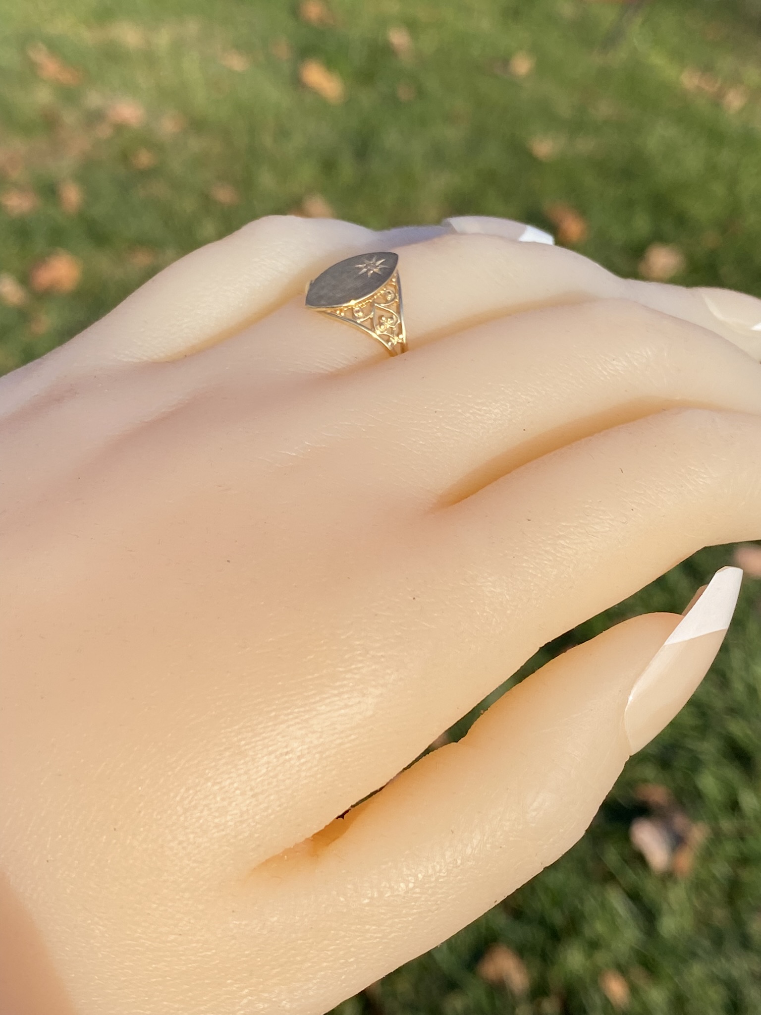 The 19th Avenue: Navette Shaped Signet Ring with Natural Diamond - Image 10