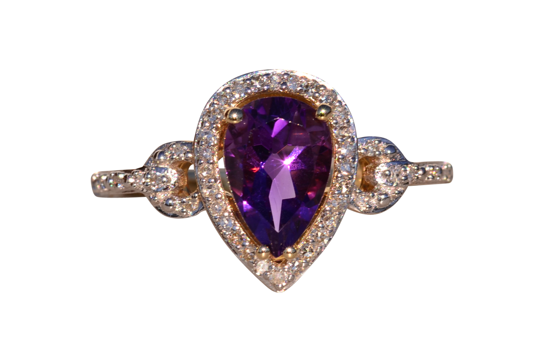 The 14th Avenue: Amethyst Halo Ring with Natural Diamonds in Yellow Gold
