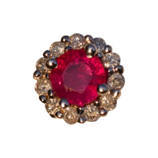 The 20th Avenue: Natural Ruby and Diamond Halo Stud Earrings in White Gold