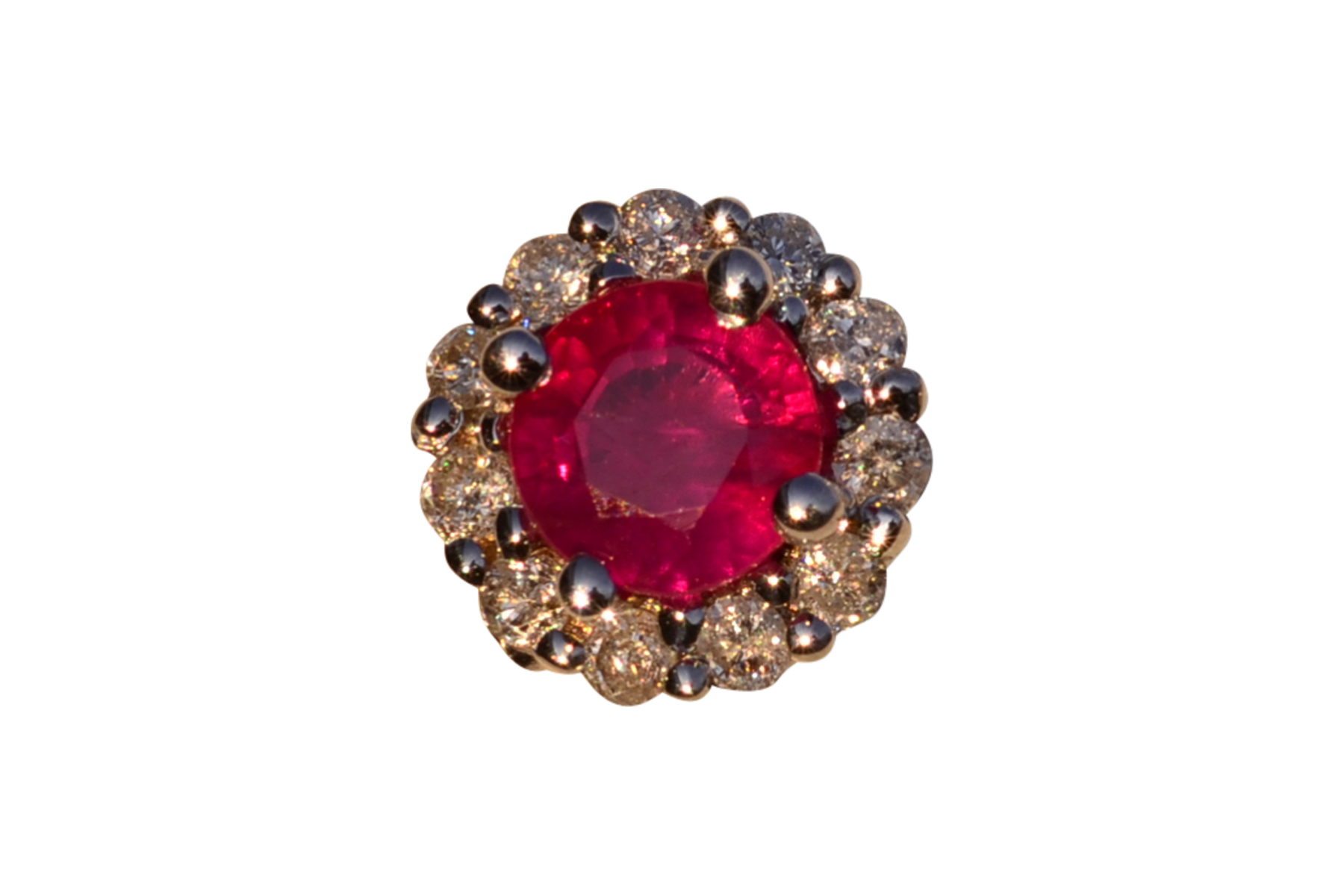 The 20th Avenue: Natural Ruby and Diamond Halo Stud Earrings in White Gold