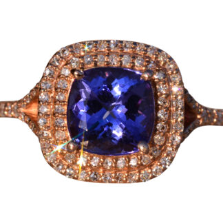 The 80th Avenue: Effy Signed Square Cushion Cut Tanzanite and Diamond Double Halo Ring in Rose Gold