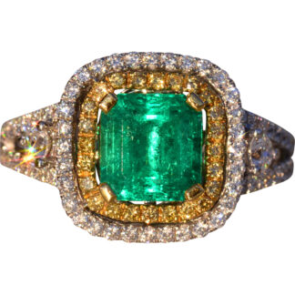 SOLD - The 73rd Avenue: Square Emerald Cut Emerald and Natural Diamond Double Halo Ring