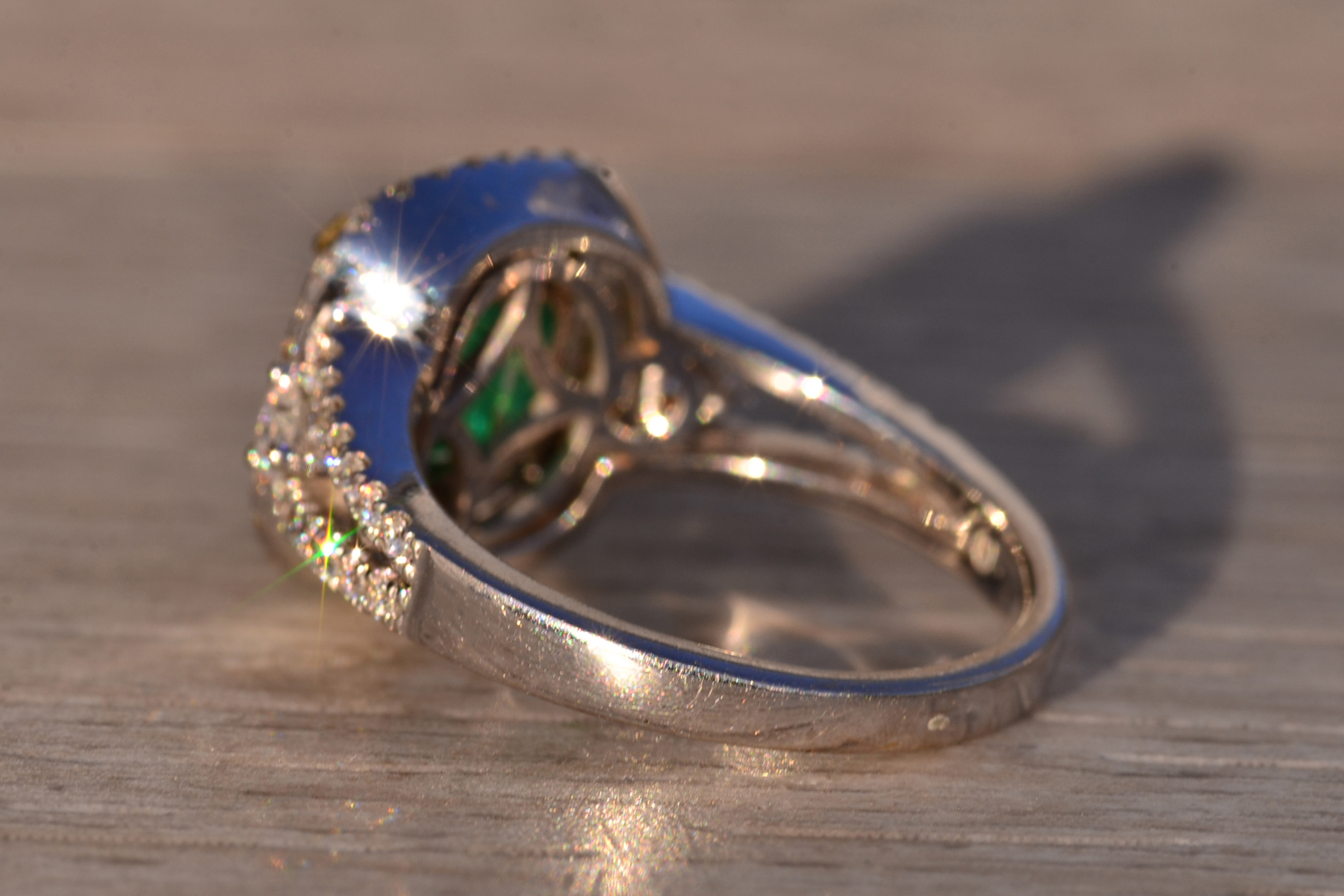 SOLD - The 73rd Avenue: Square Emerald Cut Emerald and Natural Diamond Double Halo Ring - Image 4