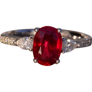 The 82nd Avenue: Oval Natural Ruby and Diamond Engagement Ring in White Gold