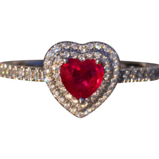 The 87th Avenue: Heart Shaped Natural Ruby and Double Halo Natural Diamond Ring