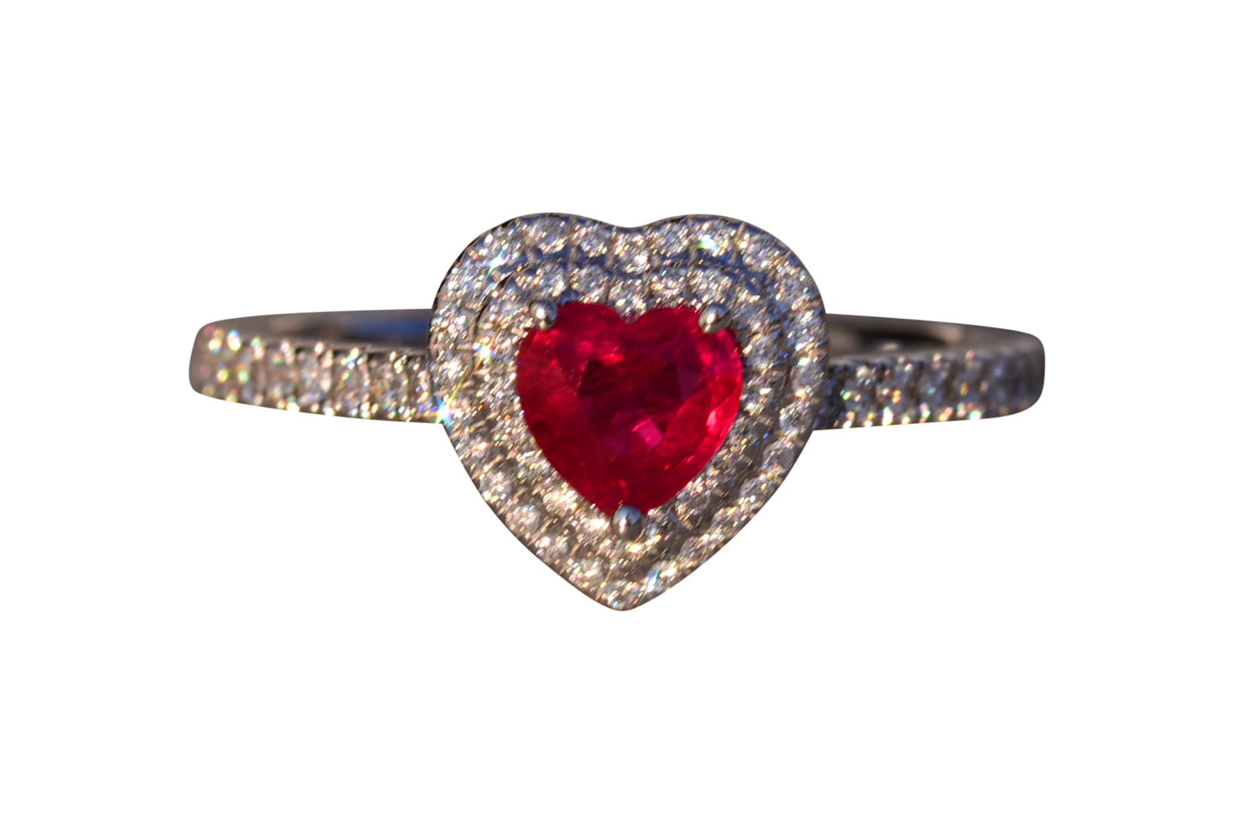 The 87th Avenue: Heart Shaped Natural Ruby and Double Halo Natural Diamond Ring