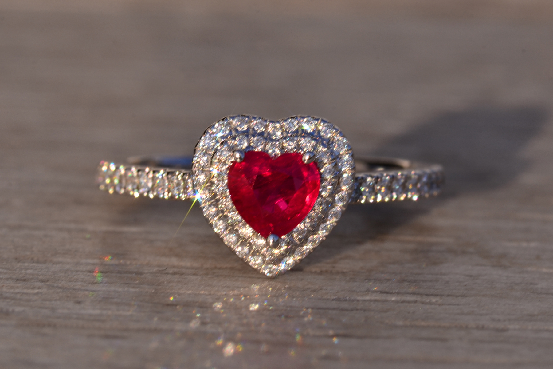 The 87th Avenue: Heart Shaped Natural Ruby and Double Halo Natural Diamond Ring - Image 2
