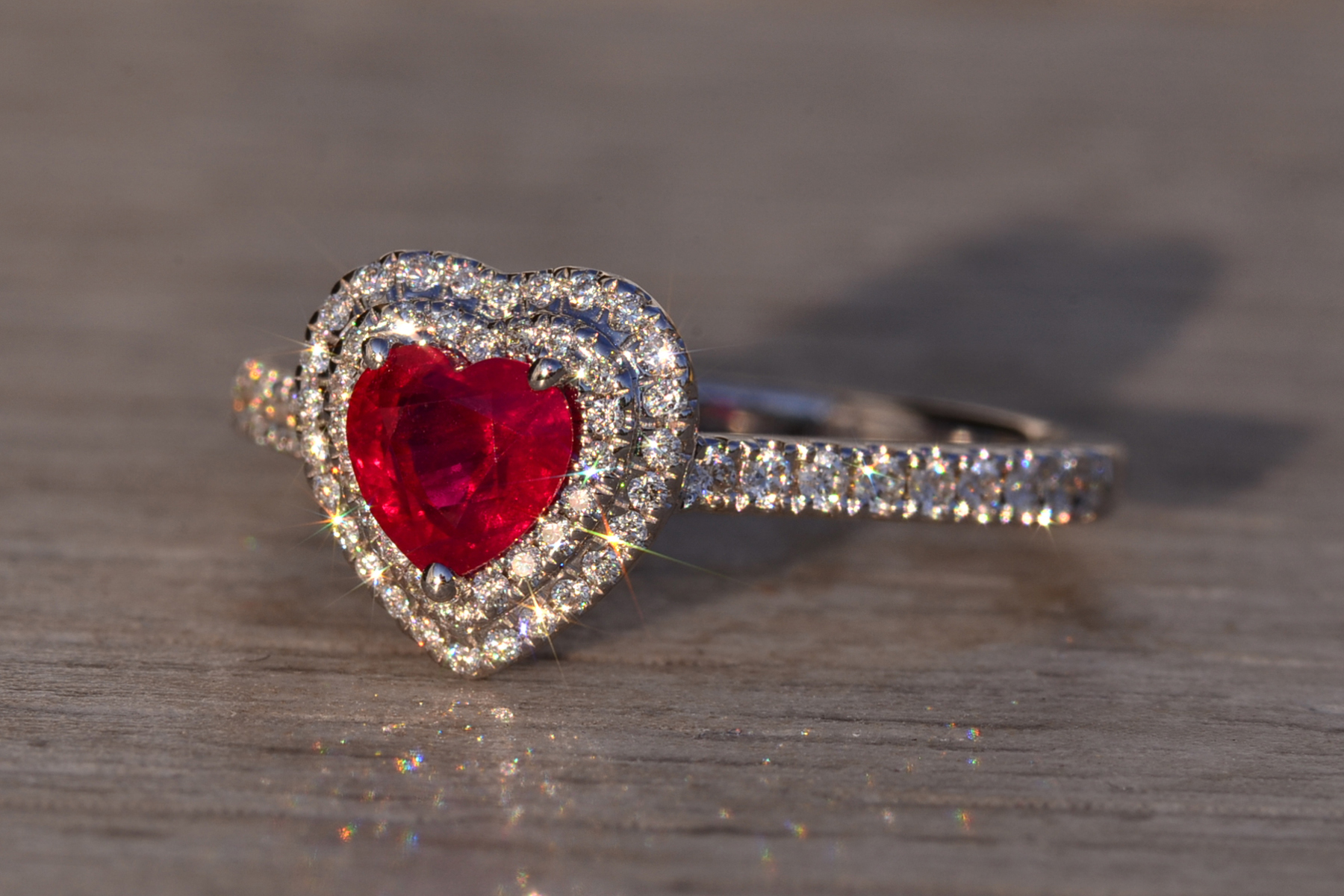 The 87th Avenue: Heart Shaped Natural Ruby and Double Halo Natural Diamond Ring - Image 3