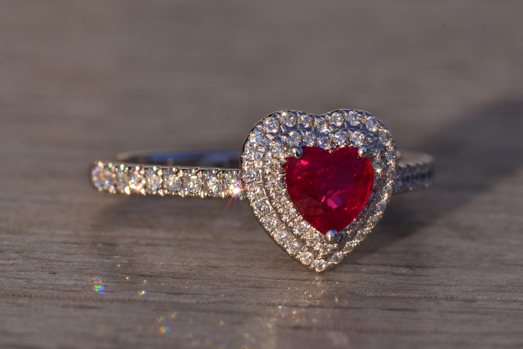 The 87th Avenue: Heart Shaped Natural Ruby and Double Halo Natural Diamond Ring - Image 6