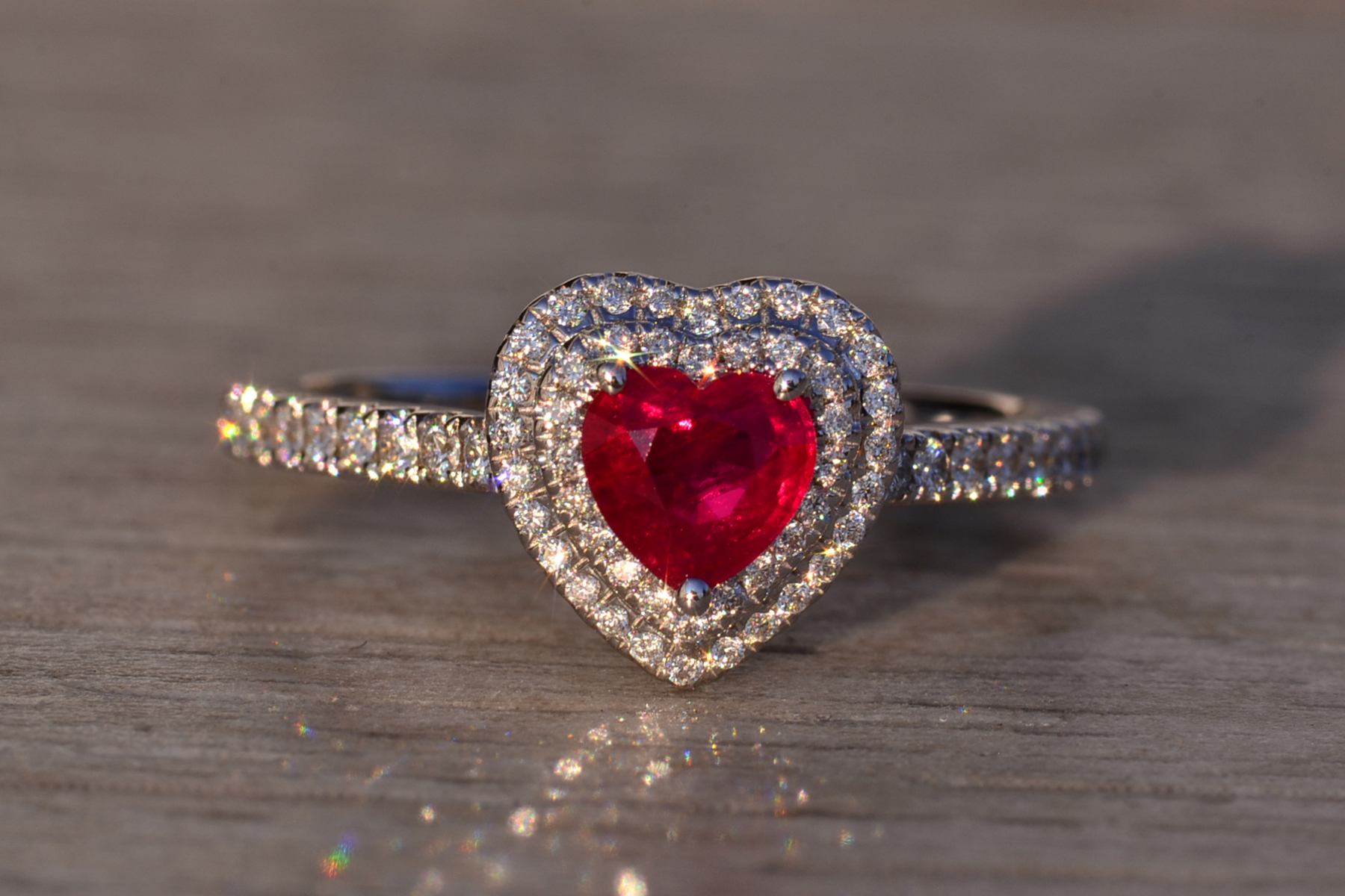 The 87th Avenue: Heart Shaped Natural Ruby and Double Halo Natural Diamond Ring - Image 7