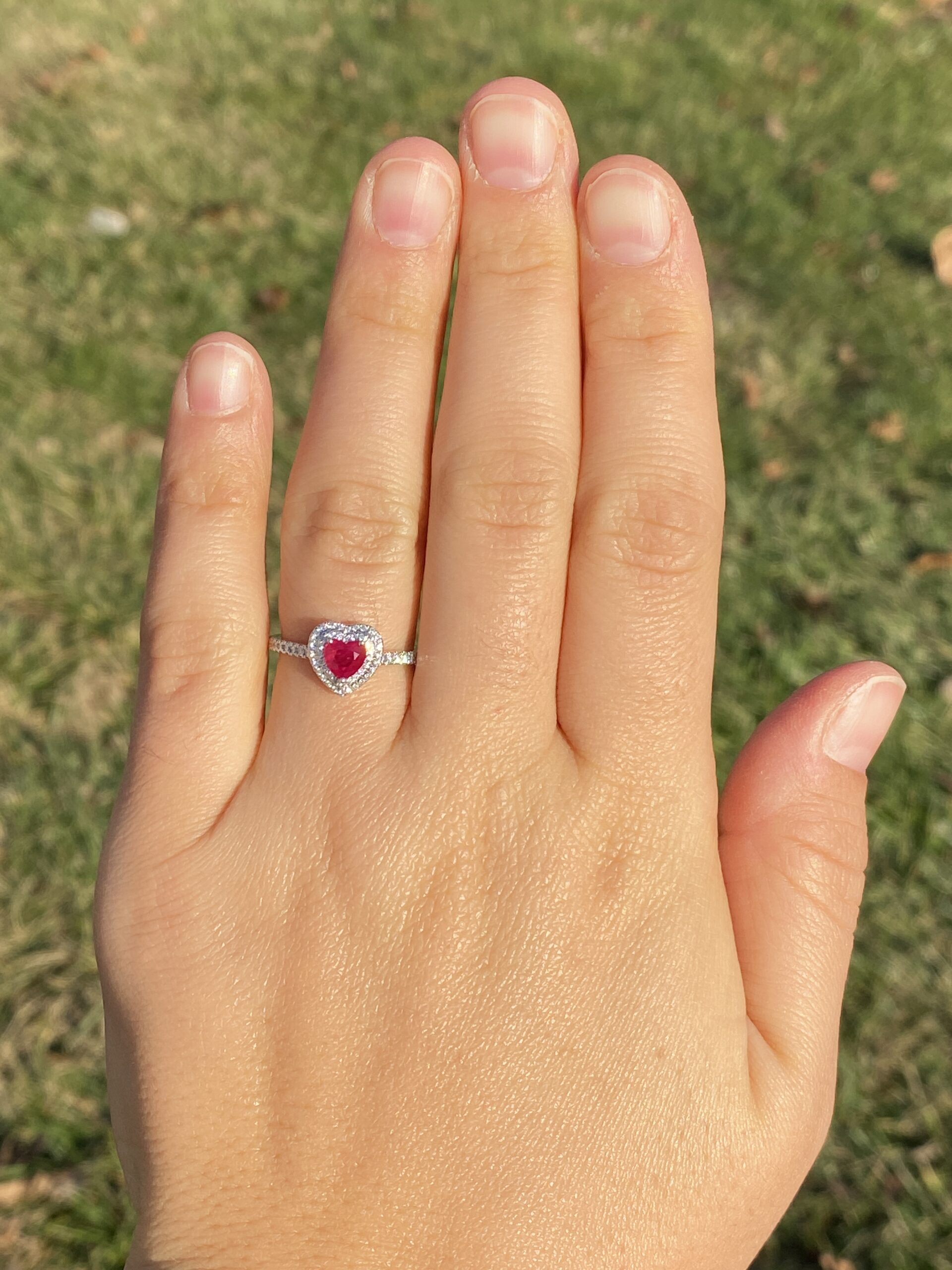 The 87th Avenue: Heart Shaped Natural Ruby and Double Halo Natural Diamond Ring - Image 8