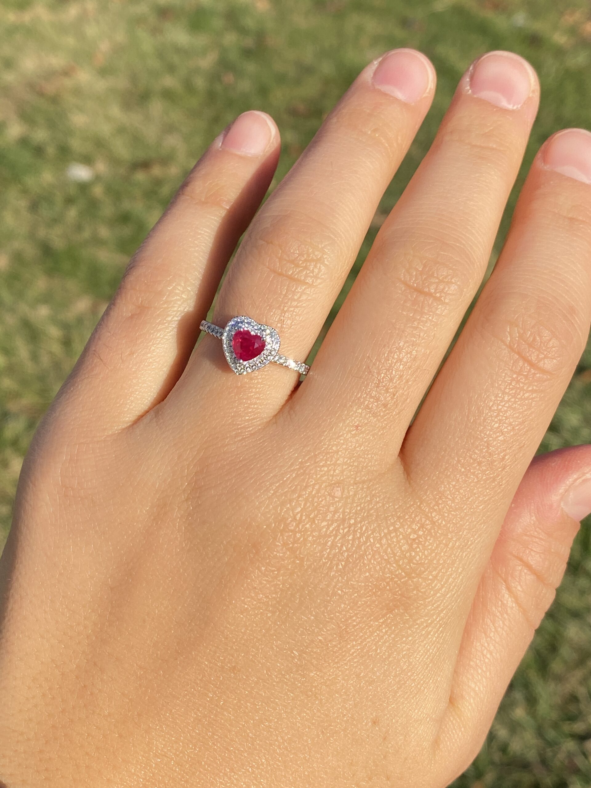 The 87th Avenue: Heart Shaped Natural Ruby and Double Halo Natural Diamond Ring - Image 9