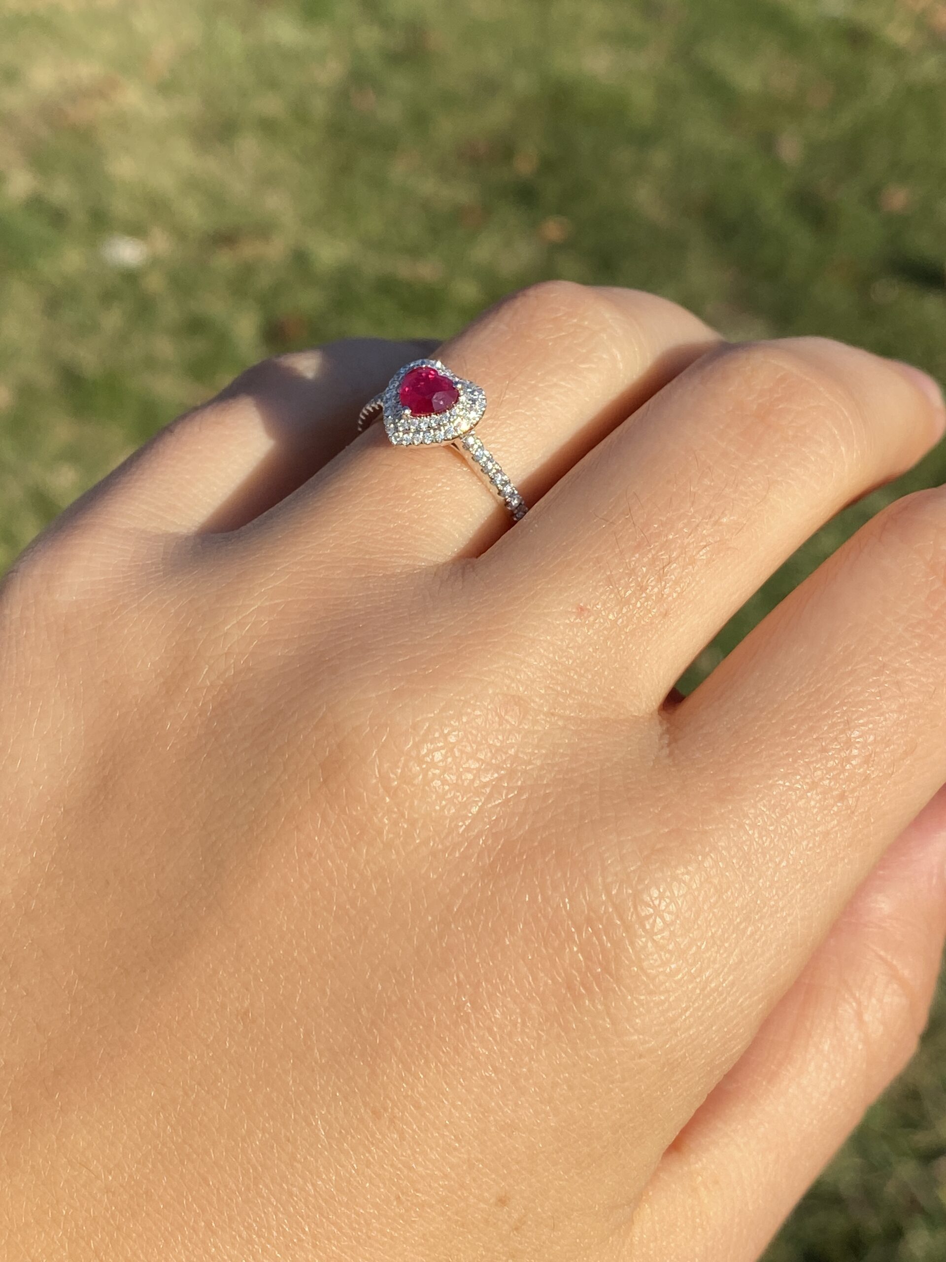 The 87th Avenue: Heart Shaped Natural Ruby and Double Halo Natural Diamond Ring - Image 10