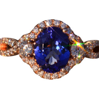 SOLD - The 75th Avenue: Tanzanite and Diamond Halo Ring in Rose Gold