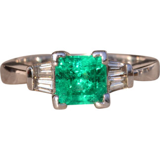 The 78th Avenue: Classic Square Emerald Cut Natural Emerald and Tapered Baguette Diamond Ring