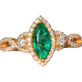 The 81st Avenue:  Marquise Emerald and Natural Diamond Ring in Yellow Gold