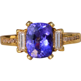 The 79th Avenue: Elongated Cushion Cut Tanzanite and Natural Diamond Ring in Yellow Gold