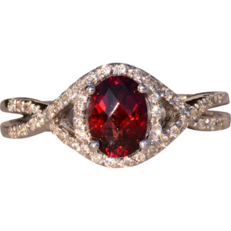 SOLD - The 95th Avenue: Checkerboard Cut Garnet and Diamond Diamond Ring in White Gold