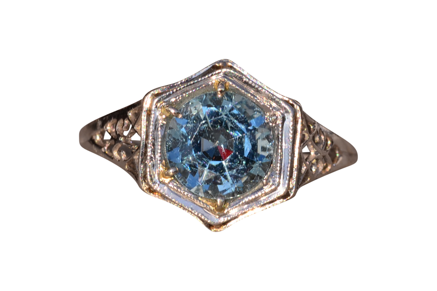 The 94th Avenue: Antique Art Deco Ring with Natural Aquamarine Center