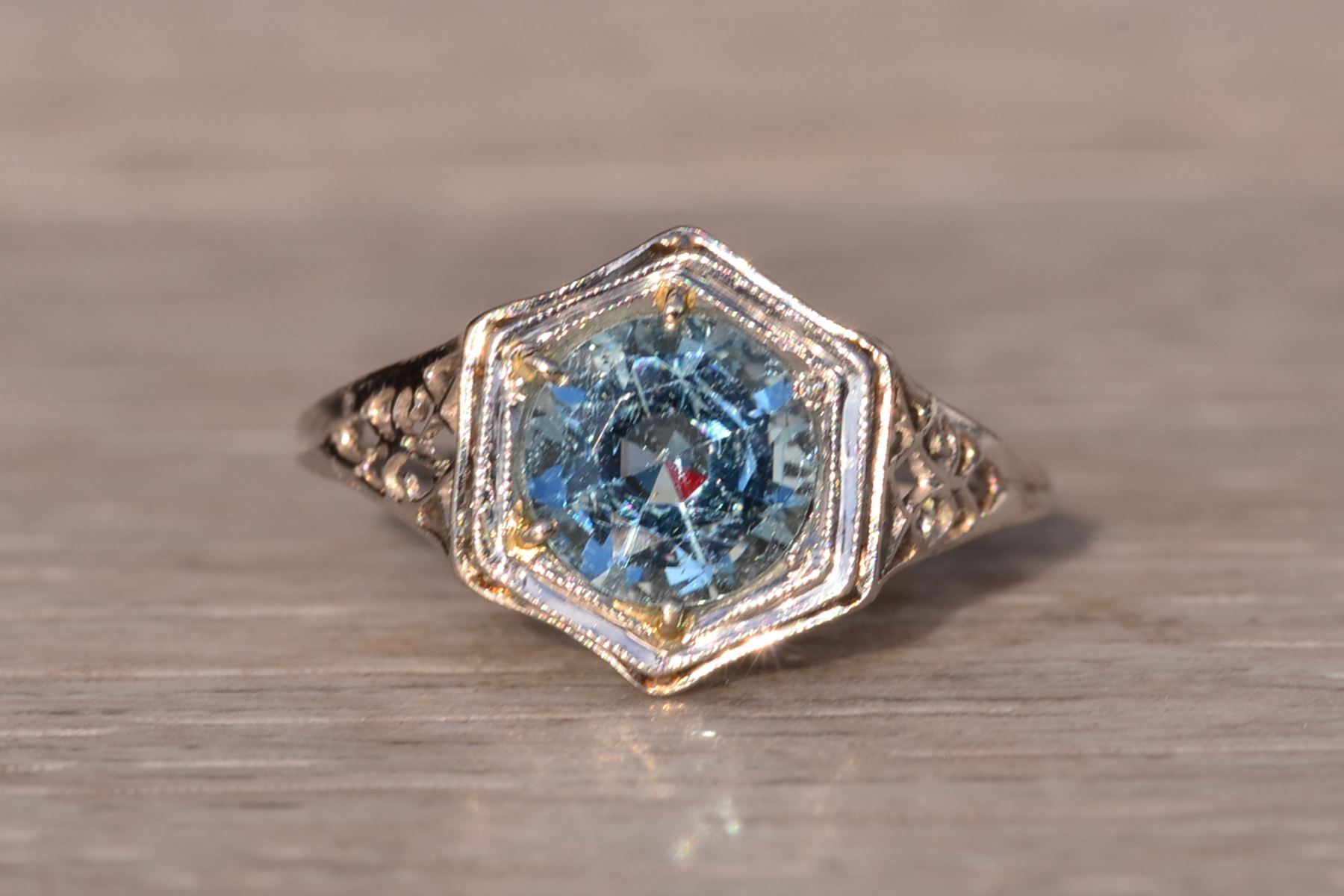 The 94th Avenue: Antique Art Deco Ring with Natural Aquamarine Center - Image 8