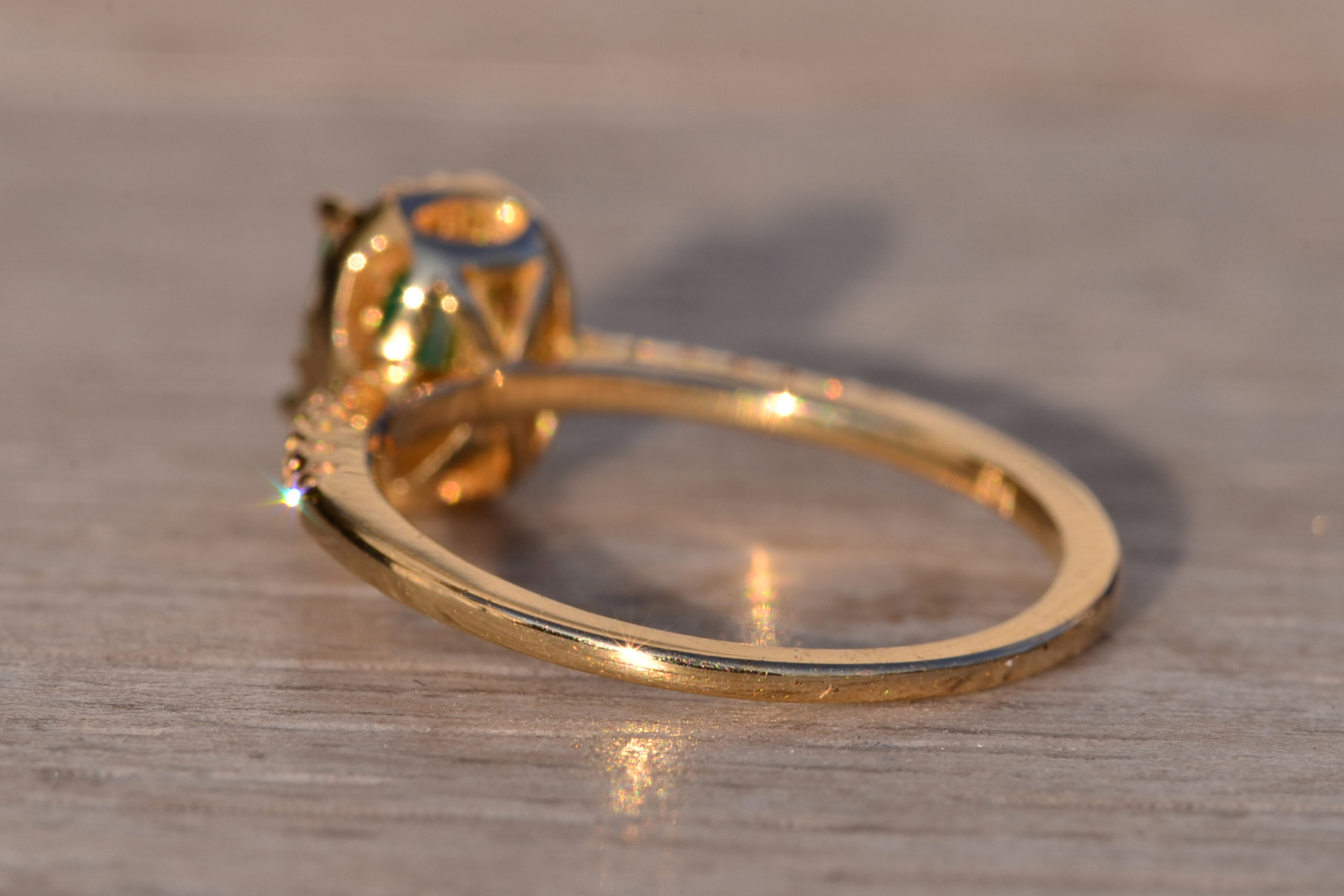 The 90th Avenue: Emerald Cut Natural Emerald Ring with Diamonds in Yellow Gold - Image 3